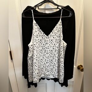 Black DJT relaxed comfy long skirt with black and white lined thin strap blouse